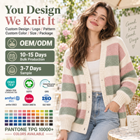 Cardigan rayé pour femme, col en V oversize, boutonné, manches longues, poches, color block, automne-hiver, tricot personnalisé