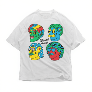 T-Shirt con Quattro Teste Colorate, Maglietta Oversize Y2K Pop Art Streetwear, Faccine Cartoon Retrò Anni '90, T-Shirt Vintage - Product Image 2