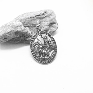 yunnique Unisex <b>Titanium</b> Steel Pendant Necklace Oval Viking Warrior Design Retro Style Fashion Jewelry - Product Image 2