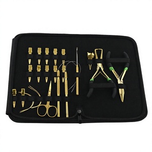 Kit de herramientas de extensión de cabello con logotipo personalizado, minitijera de corte, removedor de microperlas, alicates de prensado, herramienta de bucle para el cabello, gancho, dedo de separación - Product Image 1