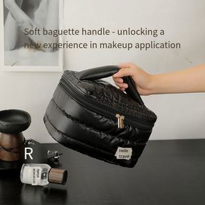<b>Large</b> Capacity Waterproof Travel Makeup Bag Portable Cosmetic Organizer with Brush Compartment Silver Toiletry Bag - Product Image 3