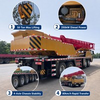 Truk Crane Bekas 50 Ton Seri STC500 Boom Diamond 43m Mesin 250kW 4-Axle Heavy Duty Mobile Crane Dijual
