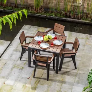 Juego de comedor texterior Jardin 4 puestos Tipo madera MQ Color tabaco - Product Image 1
