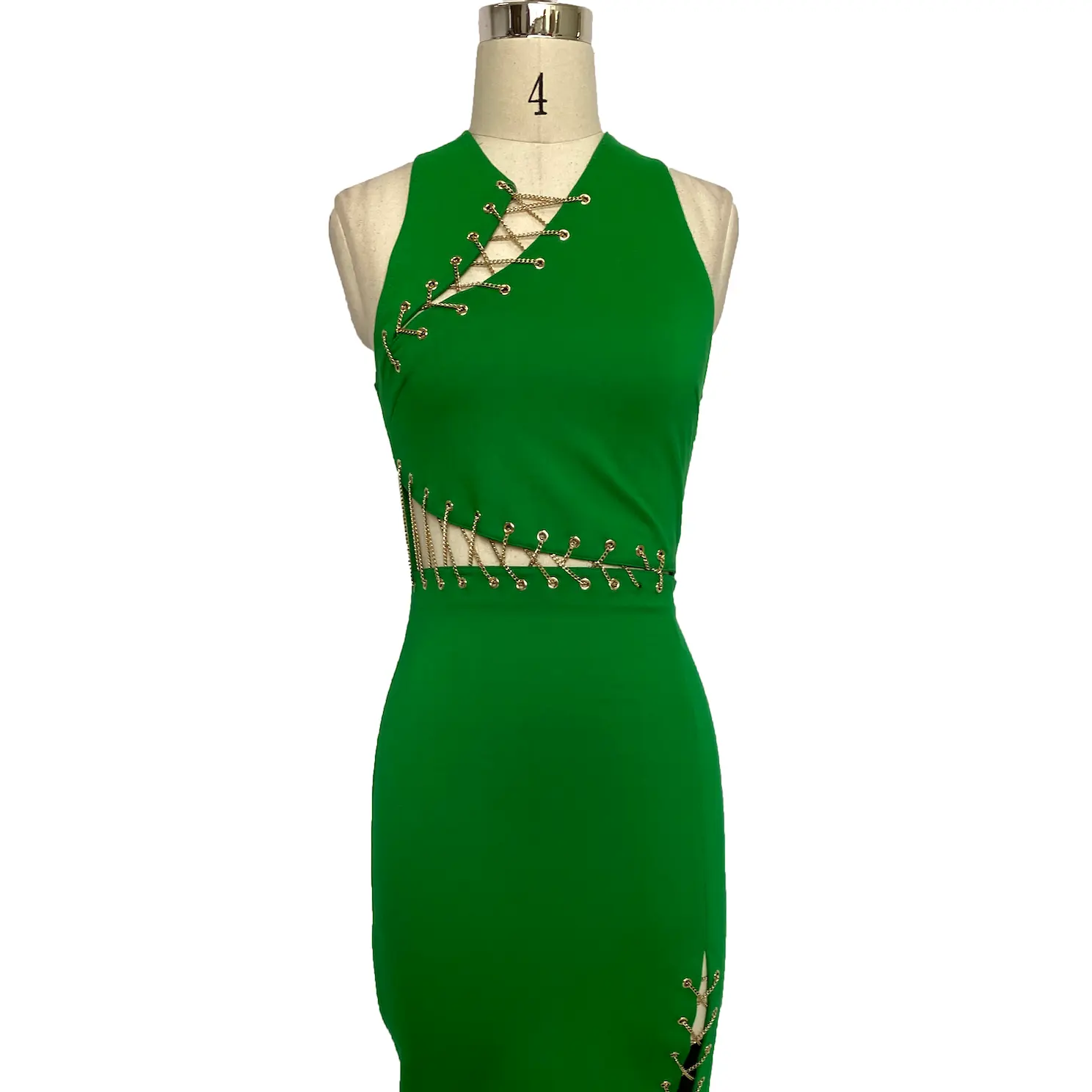 New women's leisure summer skirts ladies's fashion green evening dress gold chain waist skirt belt fish tail dress