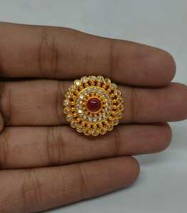 Anillo de Cristal Rojo Rubí Redondo Ornamentado, Chapado en Oro, Halo Concéntrico, Circonita Cúbica, Anillo de Joyería Étnica de Moda al por Mayor - Product Image 3