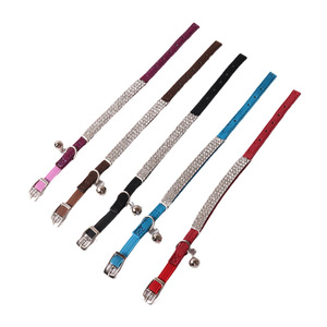 Custom Luxury Leather Cat <b>Collars</b> with Jeweled Rhinestones and Bells Buckle Closure All Seasons Solid Color Pet Accessories - Product Image 2