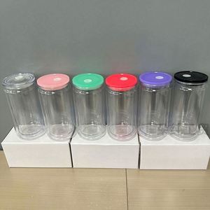 Verre à bière double paroi de 16 oz, style globe à neige, avec bouchon à trou pré-percé, couvercles colorés, options de sublimation PC, logo personnalisé, style DIY - Product Image 4