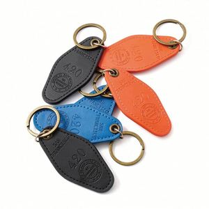 Custom Embossed Logo Silk Screen Printed PU Leather Durable Coin Holder Hotel Room Keychain with Metal <b>Hook</b> - Product Image 1