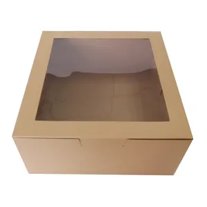 Yüksek kalite özel boyut 12x12x6 kare beyaz kahverengi şeffaf kek kutusu şeffaf kek kutusu büyük kek kutusu ile temizle pencere