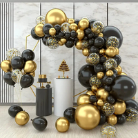 Ballon de fête élégant en latex imprimé en quadrichromie noir, blanc, argenté métallisé, pour décoration de graduation et d'anniversaire, à l'hélium, avec confettis