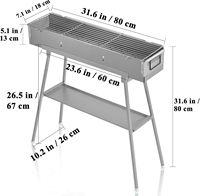 Barbecue portable en acier inoxydable thermolaqué au charbon de bois, support pliable, aérations réglables, brochettes à kebab, désoxygénation