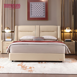 Lit rembourré en cuir véritable LOONGFUNG avec <span class=keywords><strong>sommier</strong></span> en bois de pin renforcé, <span class=keywords><strong>sommier</strong></span> robuste, ensemble de meubles de chambre à coucher - Product Image 2