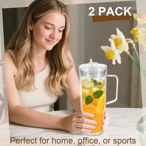40 Oz Acrylic <b>Double</b> <b>Wall</b> Reusable BPA Free Travel Mugs with Lids & Straws for Juice Milk Smoothie Soda - Product Image 2
