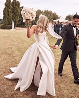 Robes de mariée Ruolai QD06098 élégantes sur mesure, coupe en A, en satin Mikado, plissées, avec fente, style Sweetheart
