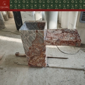 Vasque carrée en marbre de luxe GOLDKING pour salle de bain, avec veines rouges, grises et blanches, bord sculpté CNC, finition de précision - Product Image 3