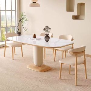 <span class=keywords><strong>โต๊ะ</strong></span>อาหารทรงสี่เหลี่ยมหินอ่อนหน้าท็อปสีขาวธรรมชาติ ขาตั้ง<span class=keywords><strong>ไม้</strong></span>สไตล์นอร์ดิกสุดหรู ปี 2026 เฟอร์นิเจอร์ตกแต่งบ้าน - Product Image 1