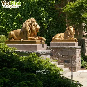 Decorazione del giardino statue di animali in metallo bronzo coppia interna di sculture di leoni in vendita