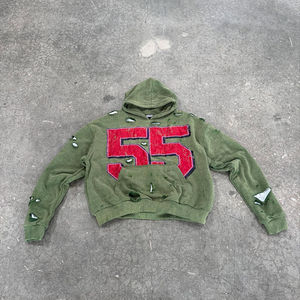 Sweats à capuche personnalisés lourds 100% coton pour hommes en détresse surdimensionné Boxy broderie Vintage impression numérique pull à capuche - Product Image 1