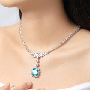 Fine Jewelry Vintage Paraiba <b>Emerald</b> Cut Lab Diamond Solitaire <b>Pendant</b> Necklace 18K/14K White Gold Rhodium Plated Claw Gift - Product Image 3
