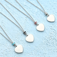 Ywyougang Collier en acier inoxydable plaqué or avec pendentif cœur vierge, perle intercalaire en cristal coloré, personnalisable par gravure, cadeau bijou unisexe