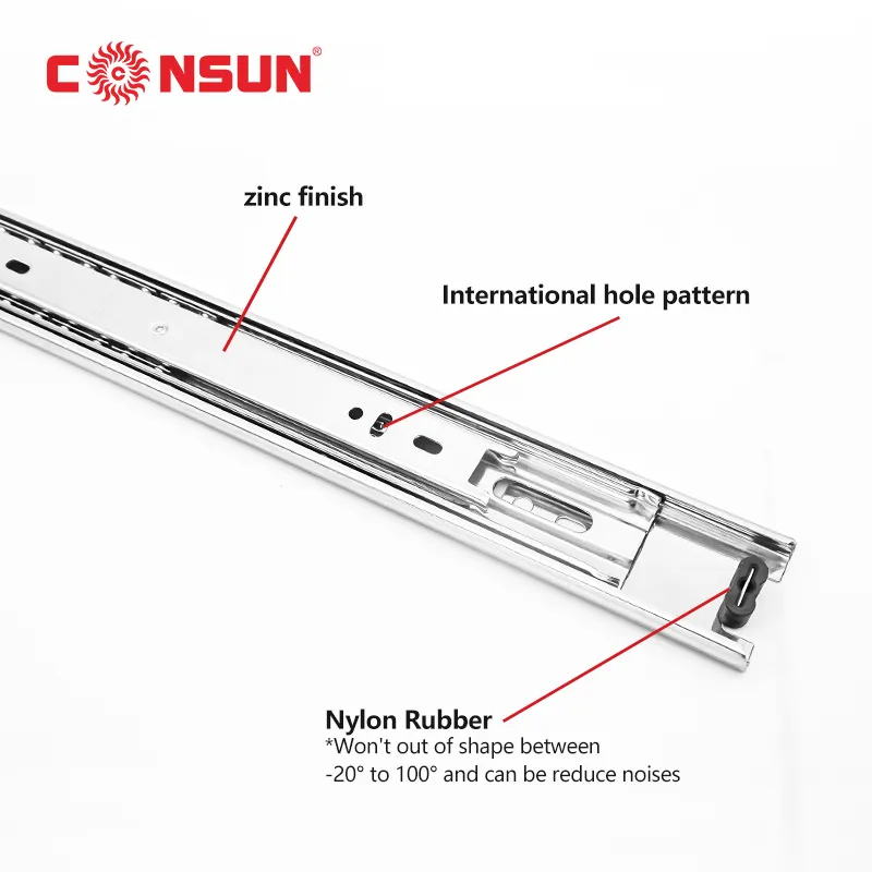 CONSUN Sản Xuất Đồ Nội Thất Đồ Kim Loại Ổ Bi 42Mm Cho Tủ Bếp Máng Trượt Ngăn Kéo Đóng Bình Thường