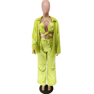 Ensemble pantalon et cardigan ample de couleur unie pour femme, style décontracté, idéal pour le dropshipping - Product Image 5