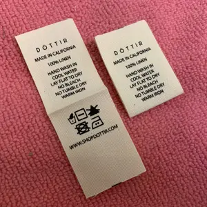 Étiquette en coton biologique avec instructions de soins, étiquette intérieure à boucle pliable de couleur beige, pour costumes