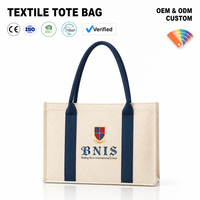 Sac fourre-tout réutilisable en faux lin personnalisé avec poignées renforcées, design imprimé avec logo promotionnel, respectueux de l'environnement