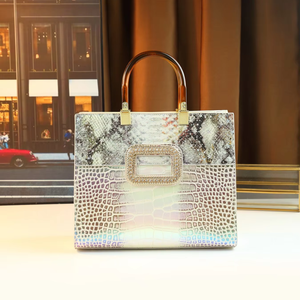 Borsa da donna di grande capacità con chiusura magnetica di lusso design retrò <span class=keywords><strong>europeo</strong></span> in vera pelle iridescente con motivo <span class=keywords><strong>coccodrillo</strong></span> - Product Image 1