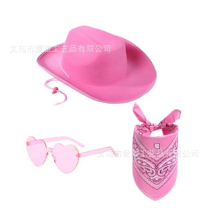 Conjunto de <span class=keywords><strong>Sombrero</strong></span> Vaquero Negro con Pañuelo y Gafas de Sol para Fiesta, Accesorio de Disfraz Vaquero Unisex para Adultos, 100% Poliéster - Product Image 2