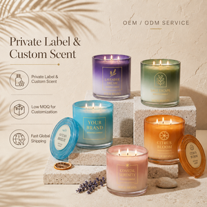 Bougie parfumée ronde AIKUN de luxe à 3 mèches, teintée, longue durée, pour <span class=keywords><strong>la</strong></span> décoration intérieure, approvisionnement en gros et personnalisation de marque - Product Image 1