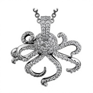 Pendentif Pieuvre en Argent Sterling 925 avec Zircon Cubique Sertie en Bezel, Breloque Animal Marin, Cadeau Bijou - Product Image 3