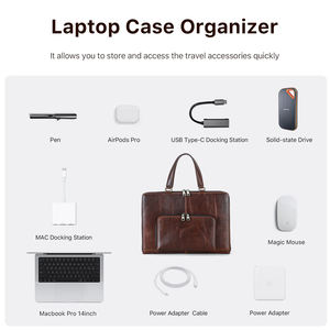 Borsa per Laptop da 14 Pollici con Tasca per Accessori per Dell HP Custodia da Viaggio in Pelle di Vacchetta con Cerniera per Macbook Pro CF3067 - Product Image 4