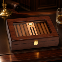 Boîte à cigares en bois personnalisée en gros avec couvercle en verre, hygromètre, doublure en cèdre, verrouillable, emballage cadeau de luxe pour le stockage des cigares