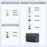 ILEPO 65W (GAR322) PD Taşınabilir Hızlı Şarj Cihazı 3 Portlu Type-C 1 Saat Şarj Süresi 110V/220V Giriş Aşırı Yük Koruması