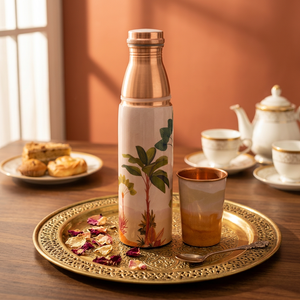 Botella de Agua de Cobre Puro Estampada Health de 950 ml con 1 Vaso de 250 ml, Juego de Botella y Vaso de Diseño para Uso en el Hogar y la Oficina - Product Image 1