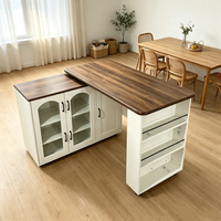 Buffet Rotatif Moderne Style Ferme Blanche avec Portes Vitrées et Étagères Ajustables pour Salle à Manger, Salon et Cuisine