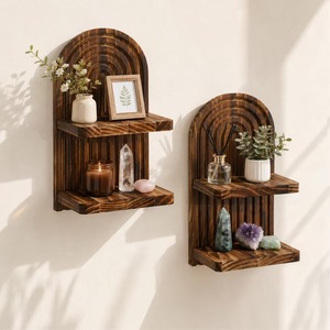 Wooden <b>Wall</b> <b>Mounted</b> <b>Shelf</b> Arched Design 2 Tier For Living Room Decor Storage Rack - Product Image 1