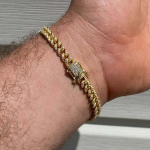<span class=keywords><strong>Bracciale</strong></span> a catena cubana <span class=keywords><strong>sottile</strong></span> da uomo in <span class=keywords><strong>oro</strong></span> e argento placcato con zirconi, larghezza 6 mm, per dropshipping all'ingrosso - Product Image 1
