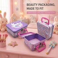 Boîte en fer blanc personnalisée pour maquillage enfant avec poignée et fermoir, format valise, emballage cosmétique portable, vente en gros usine