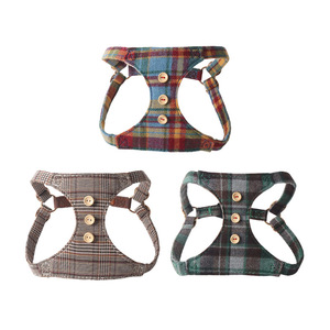 Harnais de luxe pour animaux de compagnie, extensible, style britannique, à boutons, motif écossais, gilet de promenade pour petits chiens - Product Image 1
