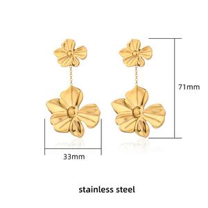 Aretes de Acero Inoxidable con Grabado de Logotipo Gratuito JUSTOP, Diseño de Flor de Cuatro Hojas, Chapados en Oro de 18K, Joyería de Moda Bohemia para Mujer, Regalo - Product Image 2