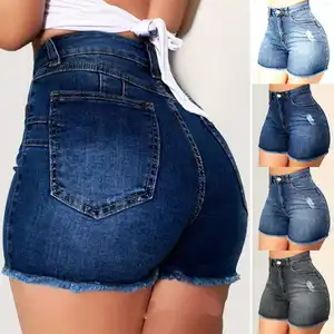 Short d'été pour femmes short taille haute couleur unie short en jean décontracté denim fendu styles expédiés au hasard