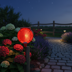 Luces de jardín rojas intermitentes solares redondas de doble cara para decoración al aire libre hechas en Turquía - Product Image 3
