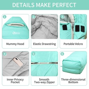 Sac de couchage momie léger en duvet de canard, étanche, en nylon, pour adulte, avec boîte à pieds, idéal pour le camping et la randonnée estivale en extérieur - Product Image 4