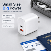 Pengisi Daya Dinding PD30W Dual Port, USB A+Type C Pengisi Daya Cepat untuk Ponsel, Adaptor Pengisi Daya dengan Colokan US EU untuk Ponsel dan Tablet