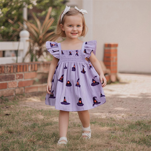 Thấp <span class=keywords><strong>moq</strong></span> tùy chỉnh phong cách nhà sản xuất bé Halloween Trang phục phù thủy hat in smocked Tops xù Quần Short trẻ em Cô Gái Quần Áo Set - Product Image 4