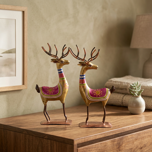 Metal Deer Figurine Painted Animal Home Decoration 3D CRADLE of LIFE From LAP of <b>NATURE</b> Jharkhand Couple Pair - Product Image 5