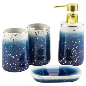 Blue 4 Piece Bathroom Accessory Set Luxury Ceramic Bathroom Accessories Set With Soap Dispenser