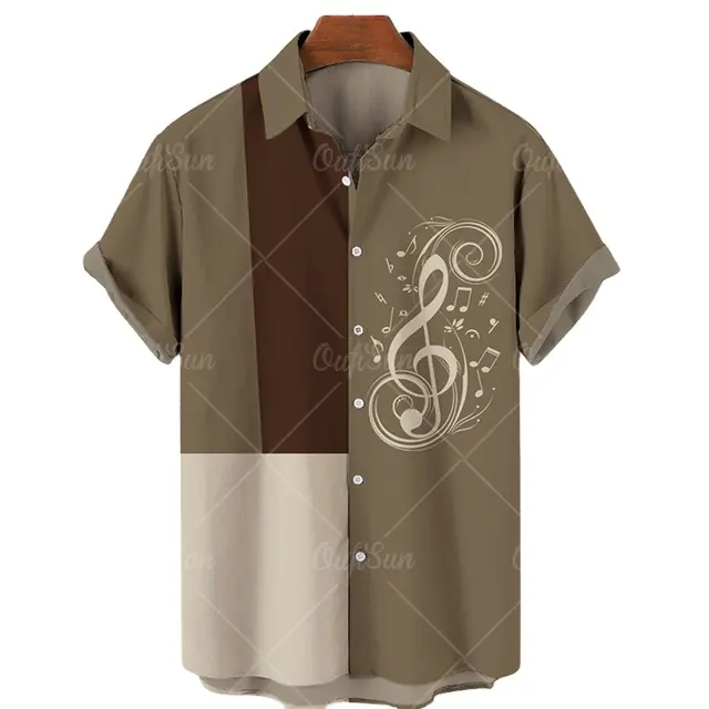 2022 Summer Men's Clothing Hawaiian Shirt Men's Shirts Fashion 3D Piano Music Note Short Sleeve Lapel Single Button Shirt
